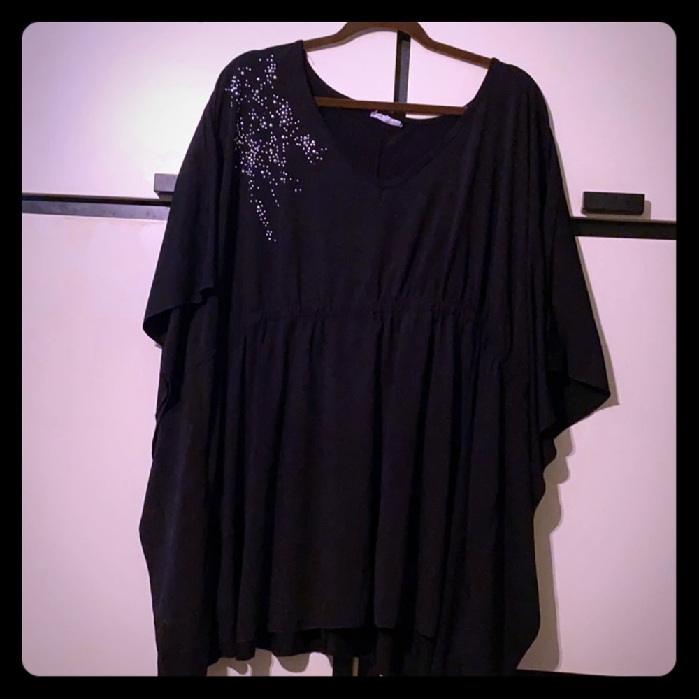Dressy Black Top with Rhinestone Shoulder